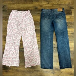 True Religion Blue and ZARA Pink Zebra Jeans size 10 (Big Girl)